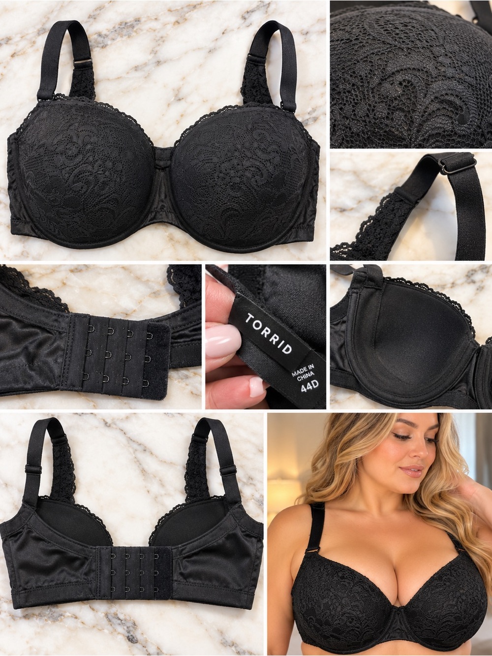 Torrid Black Lace Underwire T-Shirt Bra 44D